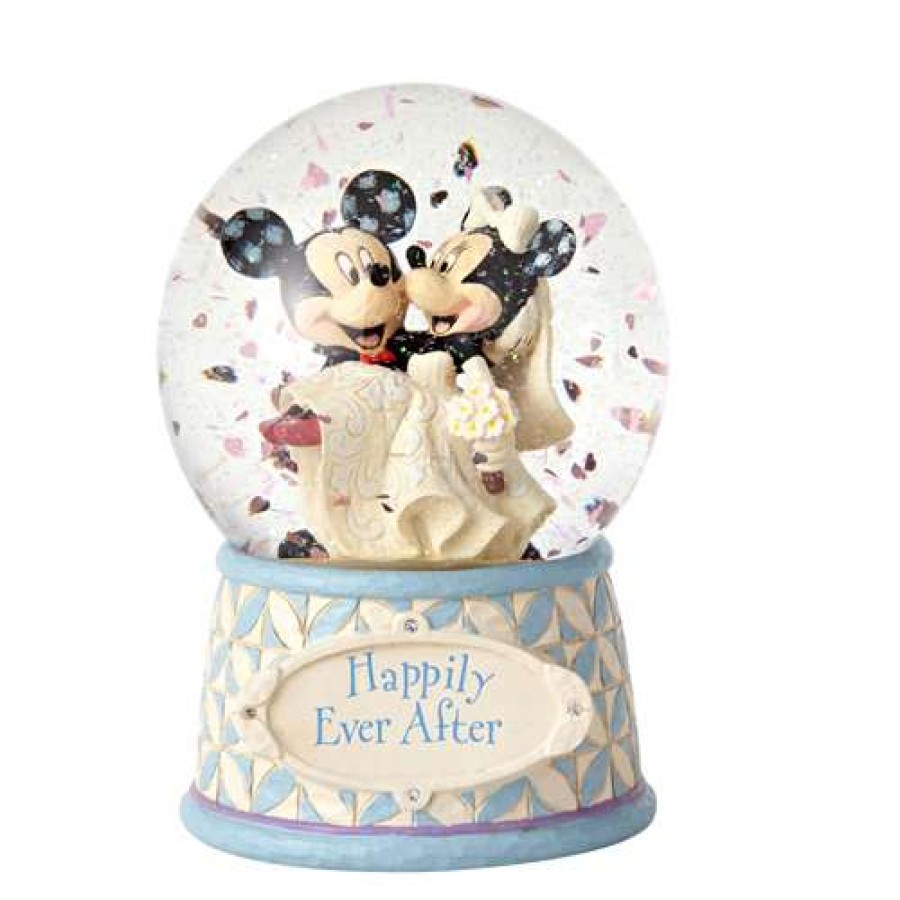 Figures & Figurines * | Hot Sale Disney Jim Shore Traditions Snowglobe Mickey Minnie Wedding Happily Ever After