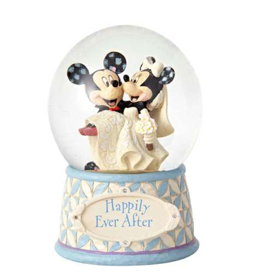 Figures & Figurines * | Hot Sale Disney Jim Shore Traditions Snowglobe Mickey Minnie Wedding Happily Ever After