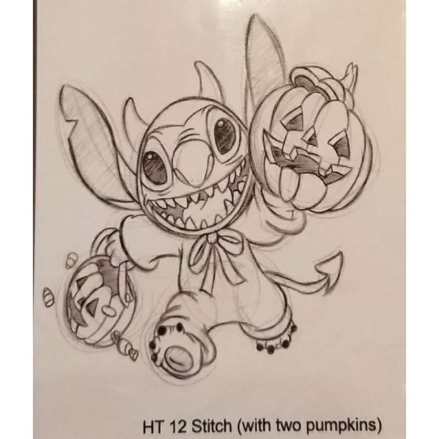 Prints And Signs * | Disney Customized Artist Sketch 1 Character Stitch Stitch With Two Pumpkin Halloween Original