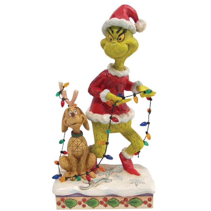 Figures & Figurines * | Disney Promotion Grinch By Jim Shore Figurine Grinch And Max Wrapped In Lights