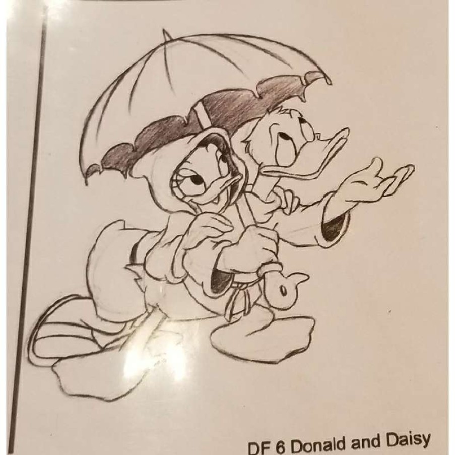 Prints And Signs * | Disney Customized Artist Sketch 2 Character Donald Duck With Daisy Duck Under Umbrella Best Sale